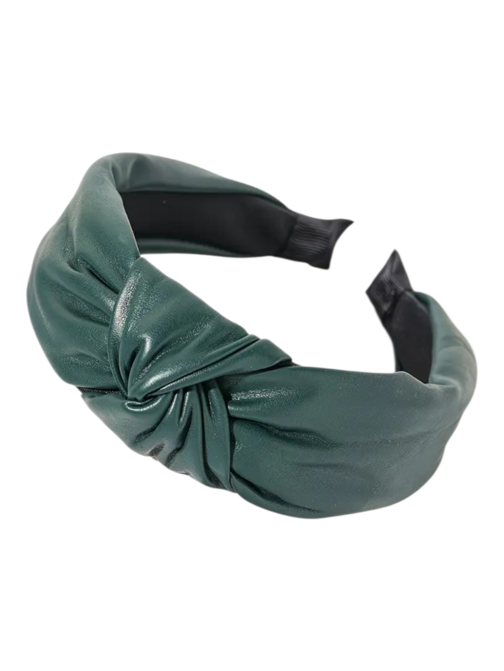 Dark Green Knotted Faux Leather Headband